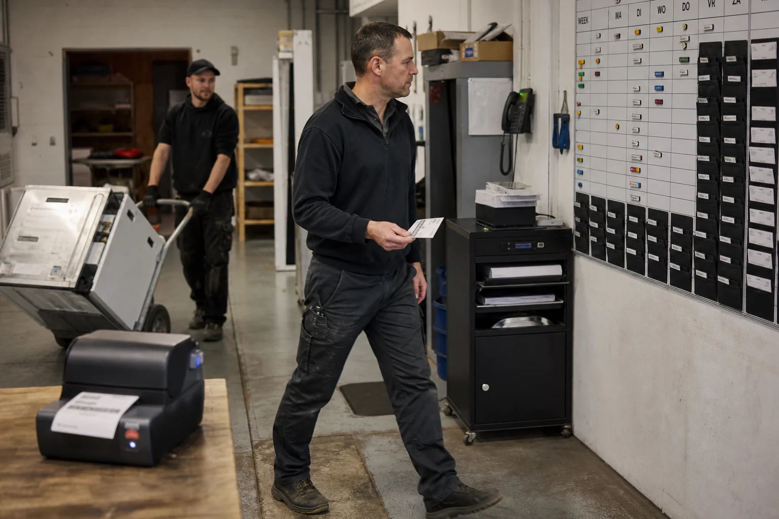 Belgian entrepreneur overseeing automated printing and routing of customer requests