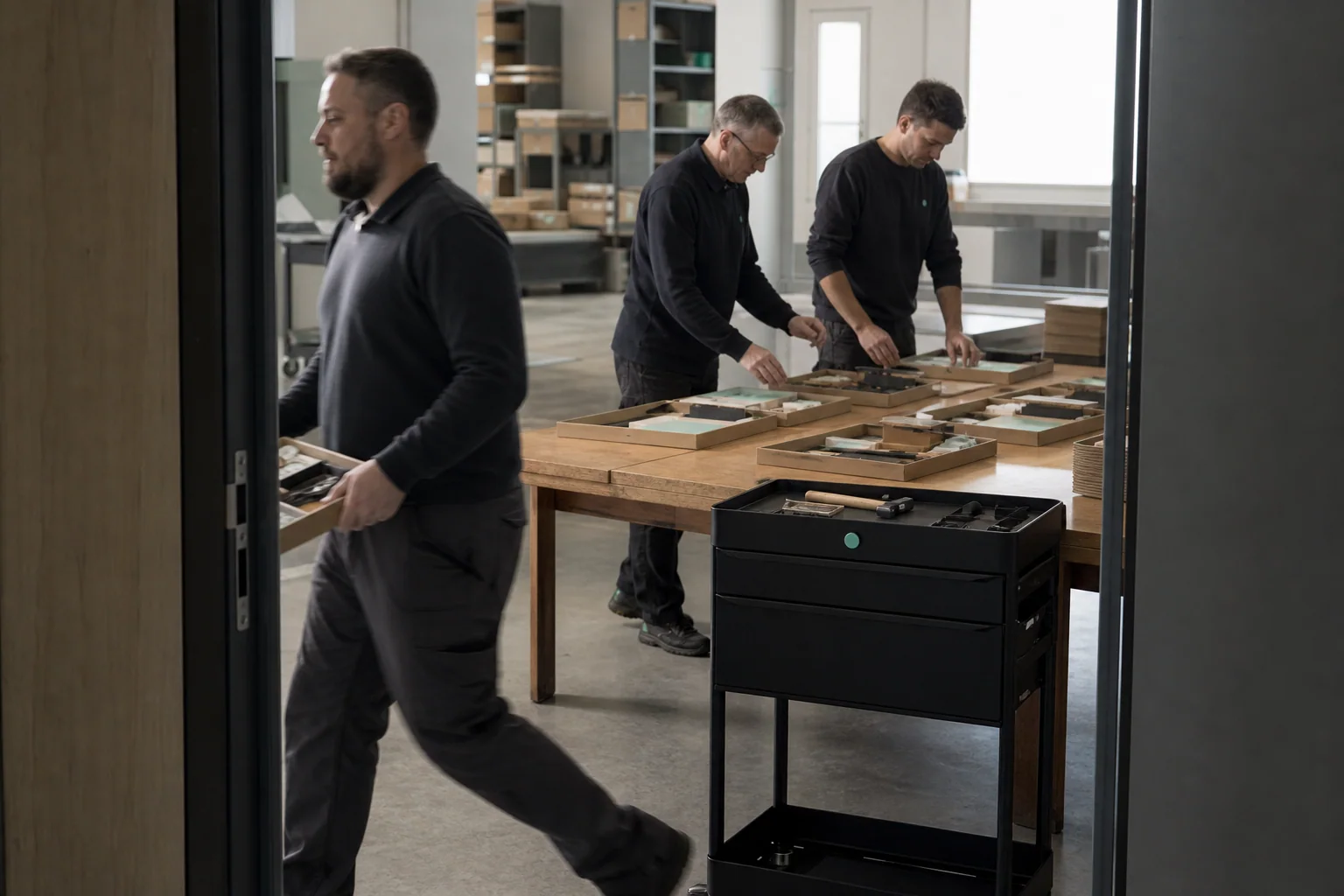 A local team in Liège separates six digital work areas into tangible project kits