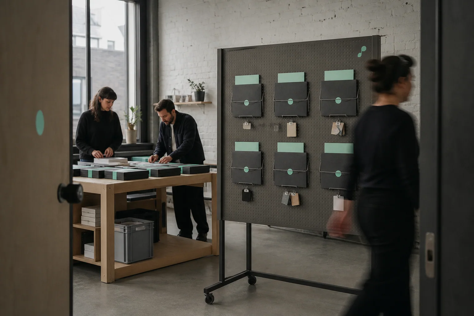 Een lokaal team in Brussel verdeelt zes digitale werktrajecten over tastbare projectkits