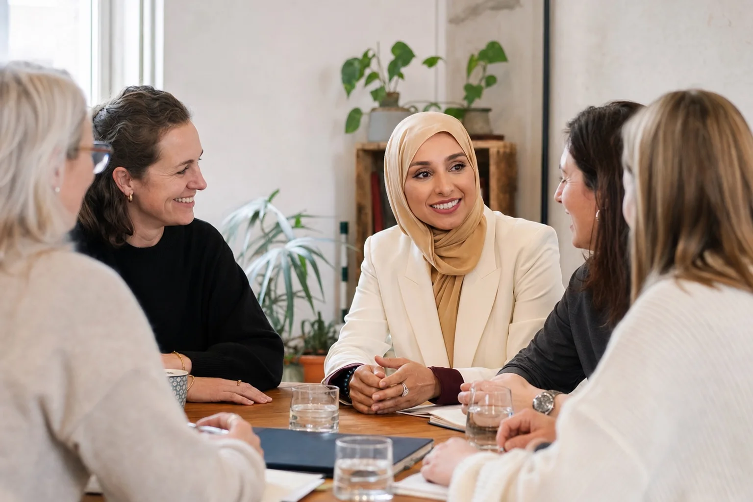 Ishane Joy échange avec plusieurs personnes autour d'une table, image du volume de conversations à coordonner