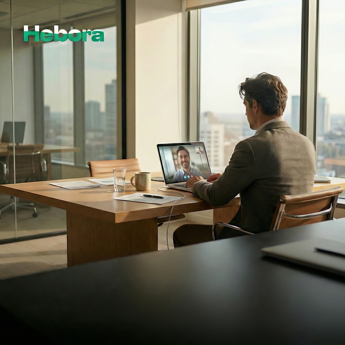 Consultant Hebora en visioconférence pour le support client